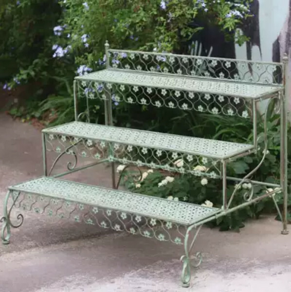 Hotly recommended iron art space, outdoor flower stand, potted plant stool, corridor shelf [Retro Green] Hollow Style