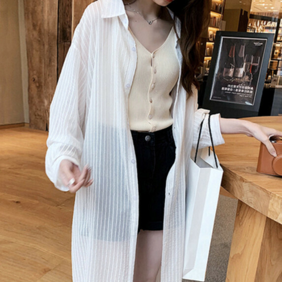 Sunscreen mid-length shirt long sleeve women's summer (white [size M_4XL] (contact customer service to confirm the shipping size after placing an order)