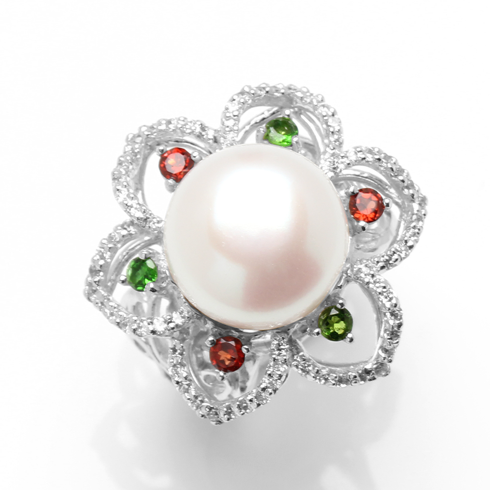 【雅紅珠寶】天然珍珠戒指-13*13mm25銀飾-R0458