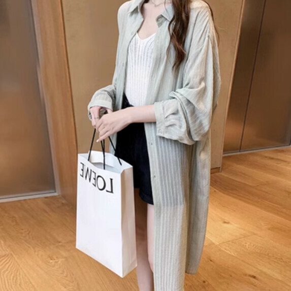 Sunscreen mid-length shirt long sleeve women's summer (green [size M_4XL] (contact customer service to confirm the shipping size after placing an order)