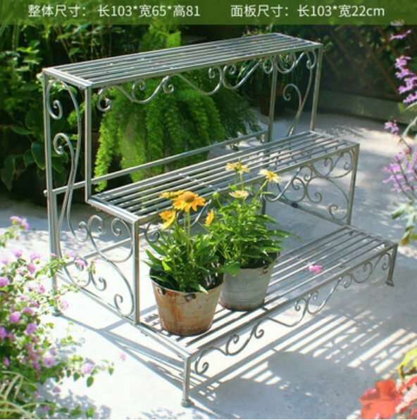 Hotly recommended iron art space, outdoor flower stand, potted plant stool, corridor shelf [tile gray white] simple European style