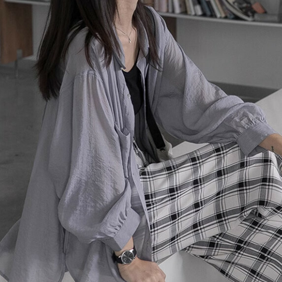 Sunscreen mid-length shirt long sleeve women's summer (gray [size S_XL] (contact customer service to confirm the shipping size after placing an order)