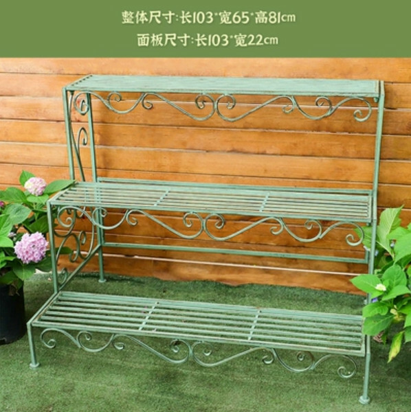 Hotly recommended iron art space, outdoor flower stand, potted plant stool, corridor shelf [Retro Green] Simple European Style