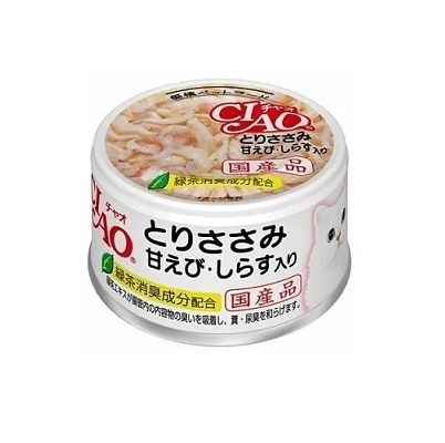 CIAO 罐頭 甜蝦+白芝麻+雞肉 80g A-20【原箱24 罐】