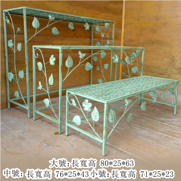 Hotly recommended iron art space, outdoor flower stand, potted plant bench, corridor shelf [Retro Green] Flower Style Three-piece Set