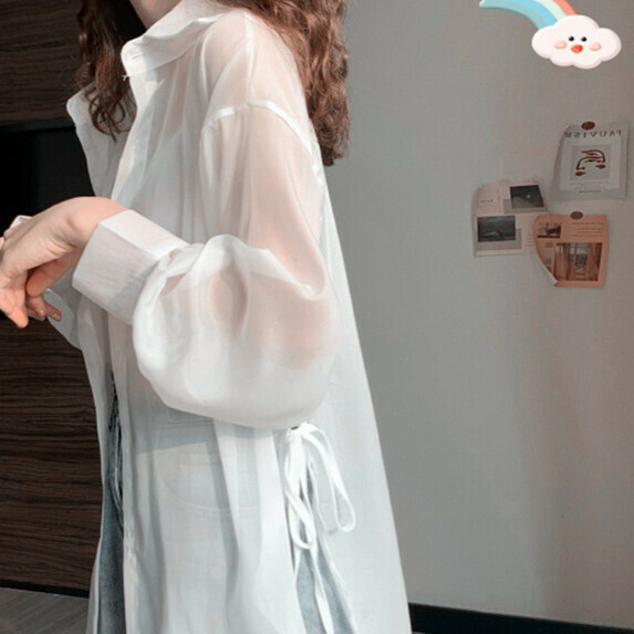 Sunscreen mid-length shirt long sleeve women's summer (white [size S_XL] (contact customer service to confirm the shipping size after placing an order)