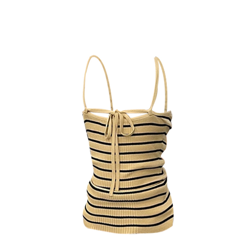 Hot Selling Striped Knitted Suspenders (Apricot, One Size)