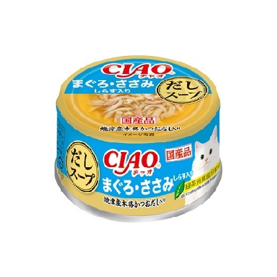 CIAO 罐頭 燒津產高湯 雞肉+吞拿魚+白飯魚 75g,A-234【原箱24罐】