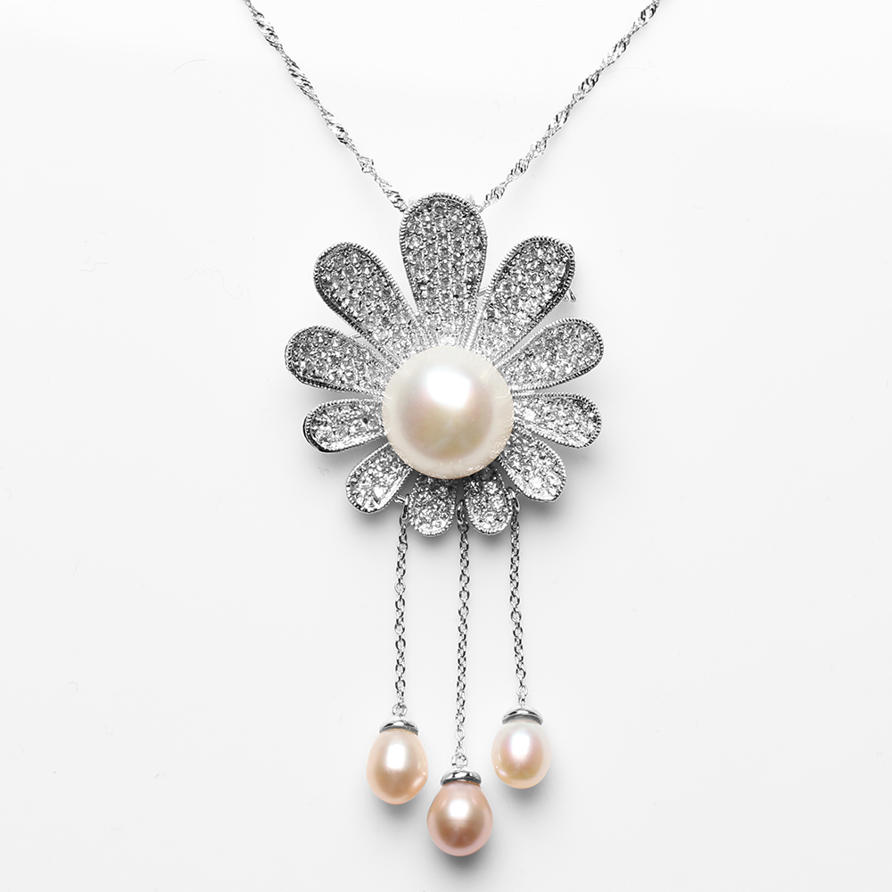 【雅紅珠寶】天然珍珠項鍊-14*14mm-925銀飾-N0380