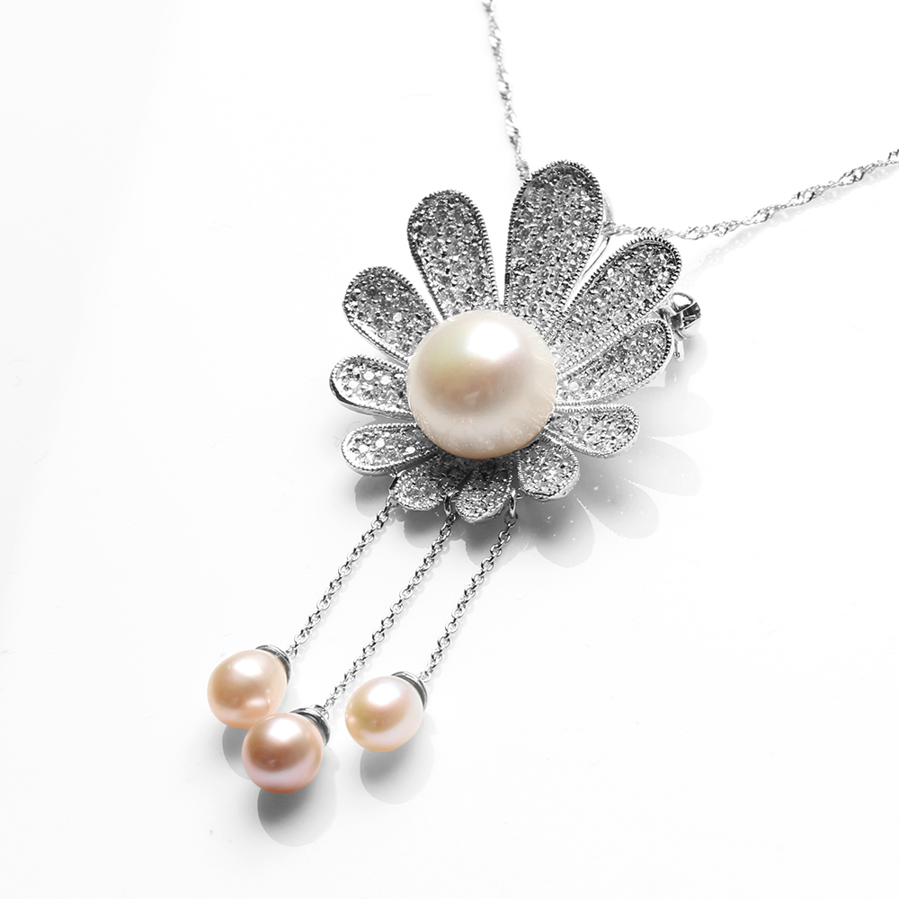 【雅紅珠寶】天然珍珠項鍊-14*14mm-925銀飾-N0380