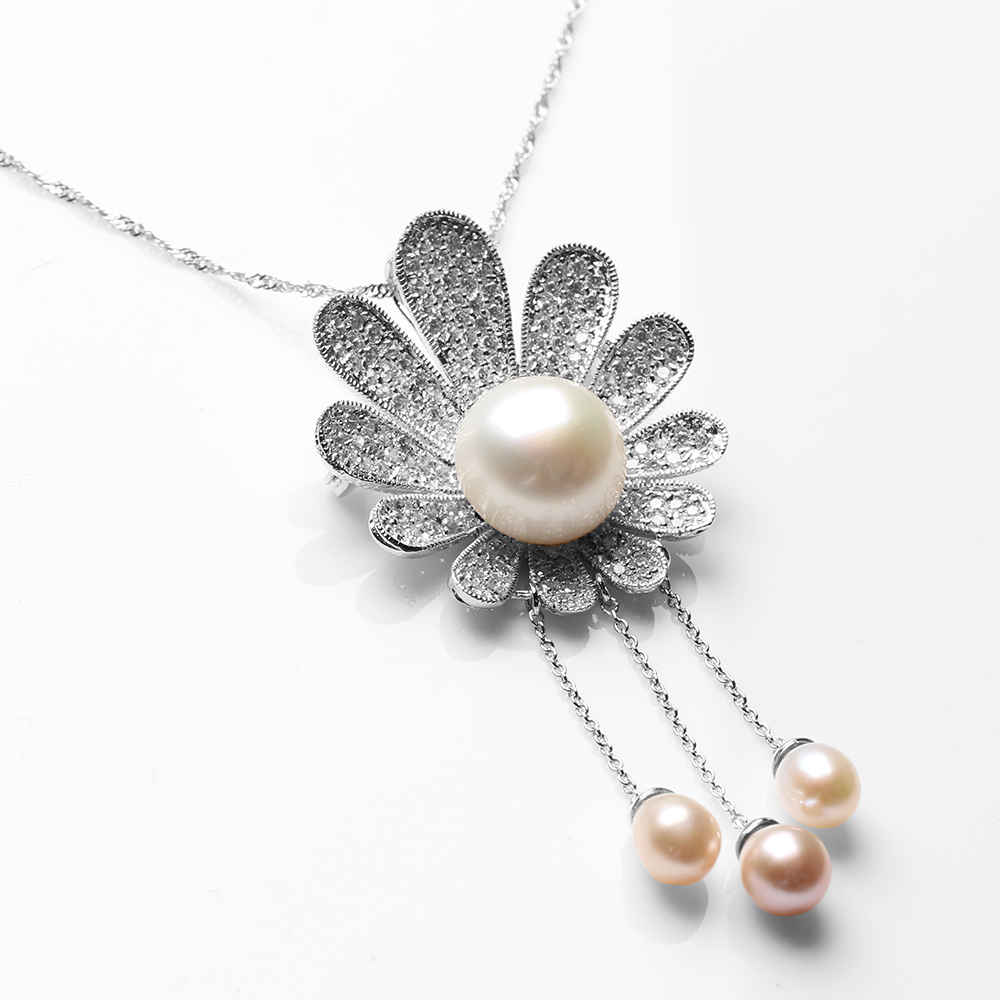 【雅紅珠寶】天然珍珠項鍊-14*14mm-925銀飾-N0380