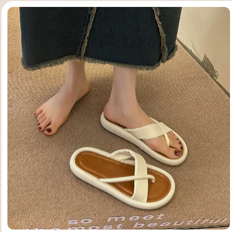 Flat bottom herringbone beach sandals (beige/35-40 yards) (contact customer service to confirm the shipping size after placing an order)