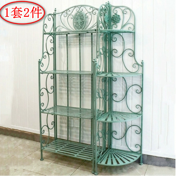 Hotly recommended iron art space, outdoor flower stand, potted plant stool, corridor storage rack [4-layer old green + corner style] 1 set of 2 pieces