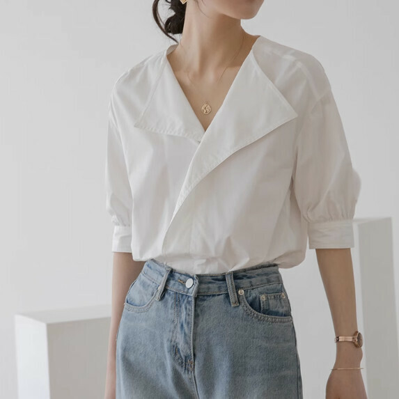 Chiffon Shirt Women's Short Sleeve Summer (White [S_L Size] (Contact customer service to confirm the shipping size after placing an order)