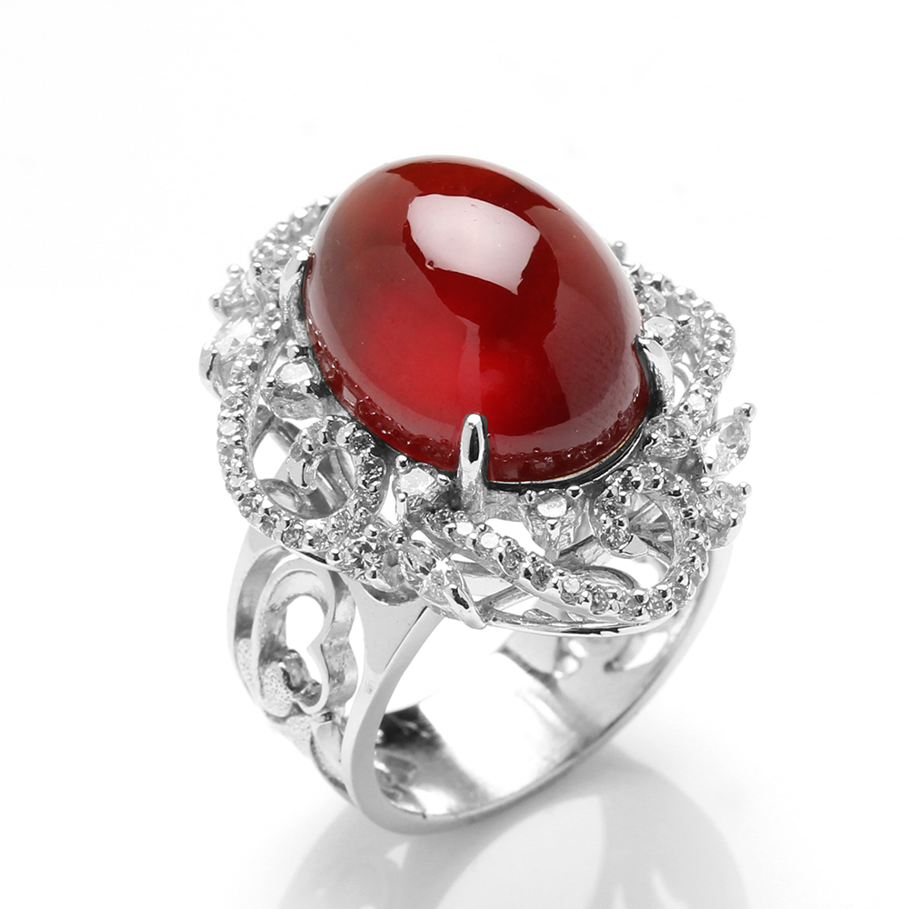 【雅紅珠寶】天然石榴石戒指-13*17mm-925銀飾-R0445