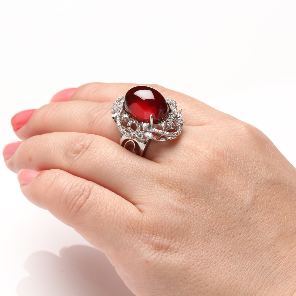 【雅紅珠寶】天然石榴石戒指-13*17mm-925銀飾-R0445