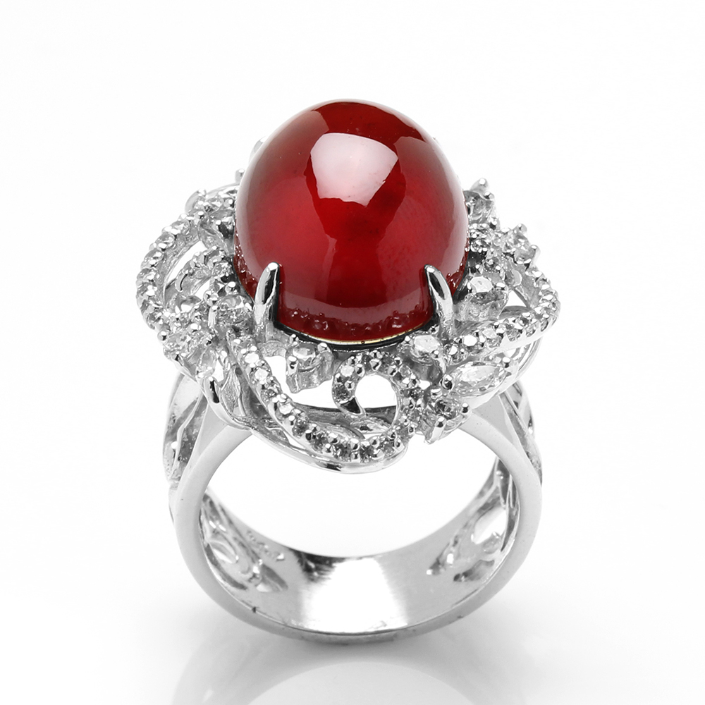 【雅紅珠寶】天然石榴石戒指-13*17mm-925銀飾-R0445