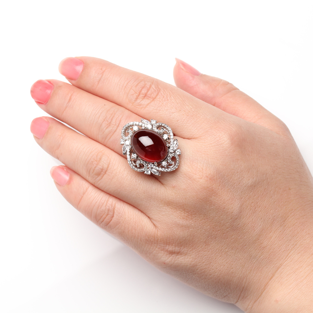 【雅紅珠寶】天然石榴石戒指-13*17mm-925銀飾-R0445