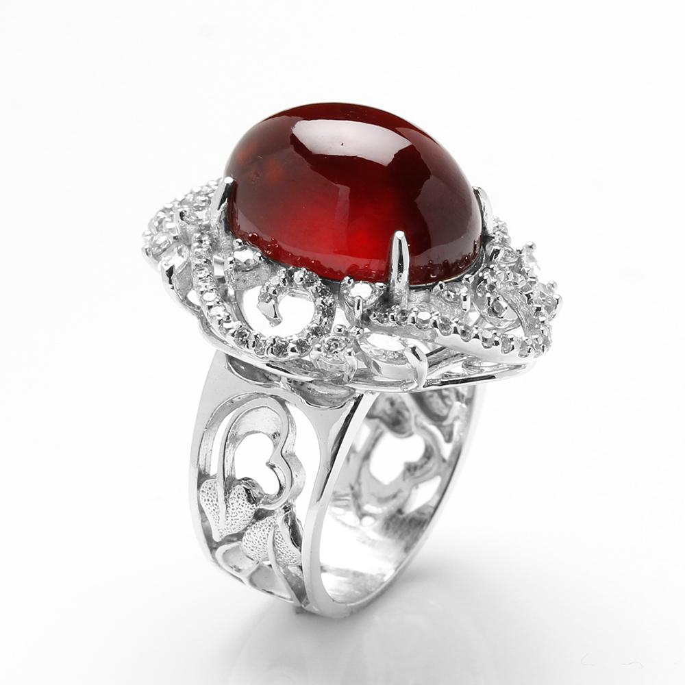 【雅紅珠寶】天然石榴石戒指-13*17mm-925銀飾-R0445