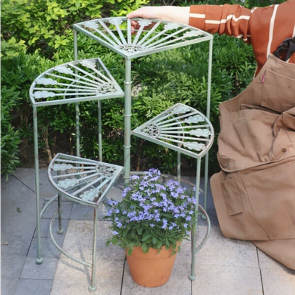 Hotly recommended iron space, outdoor flower stand, potted plant stool, corridor storage rack [4th floor old green]