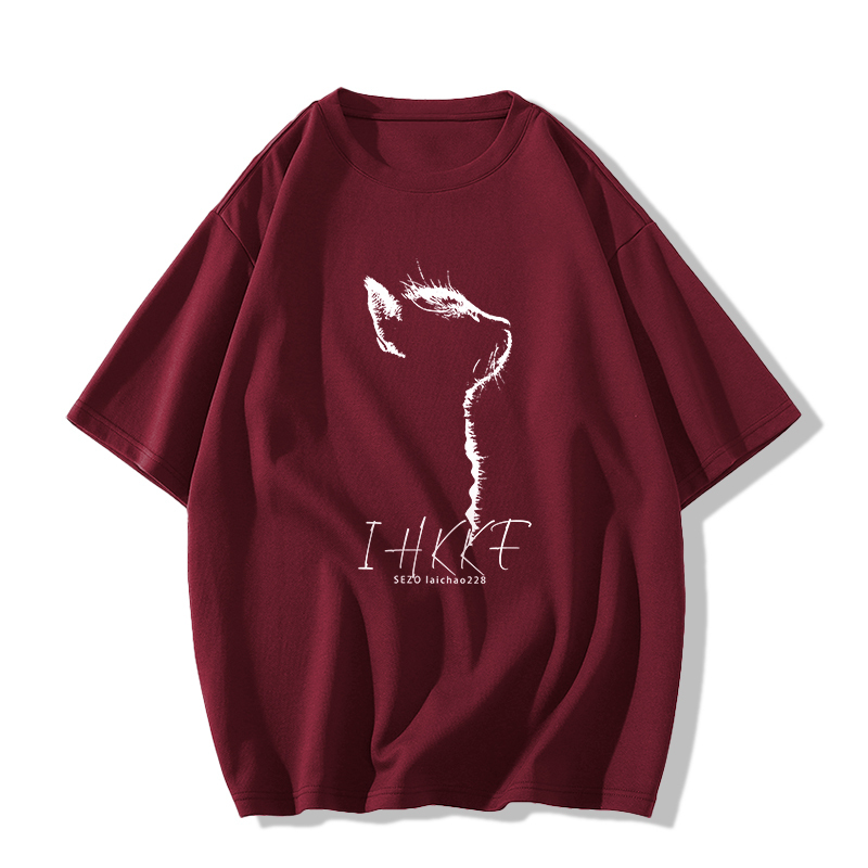 Casual short-sleeved T-shirt (XS-2XL size burgundy [260g cotton high-quality version]) [Please contact customer service to confirm the shipping size after placing an order]