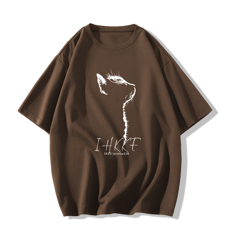 Casual short-sleeved T-shirt (XS-2XL American brown [260g cotton high-quality version]) [Please contact customer service to confirm the shipping size after placing an order]