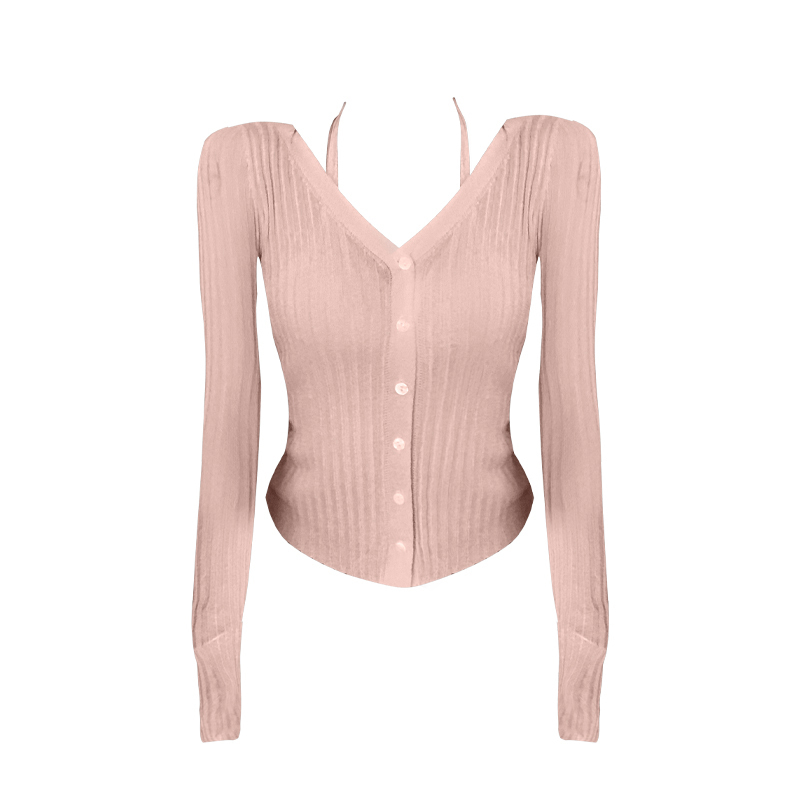 Hot selling fake two piece cardigan top (pink, one size fits all)