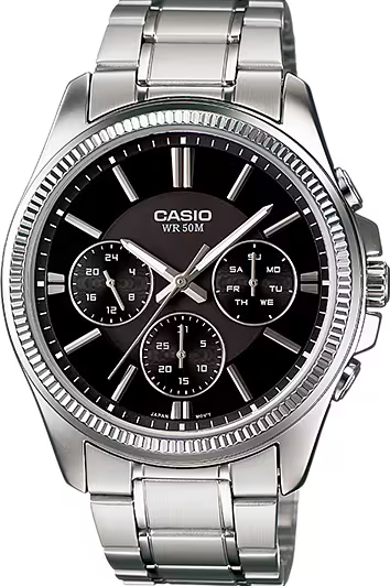 萬年鐘錶 - CASIO 卡西歐   黑色錶盤經典款星期日期顯示不鏽鋼 男錶 MTP-1375D-1A 錶徑42MM