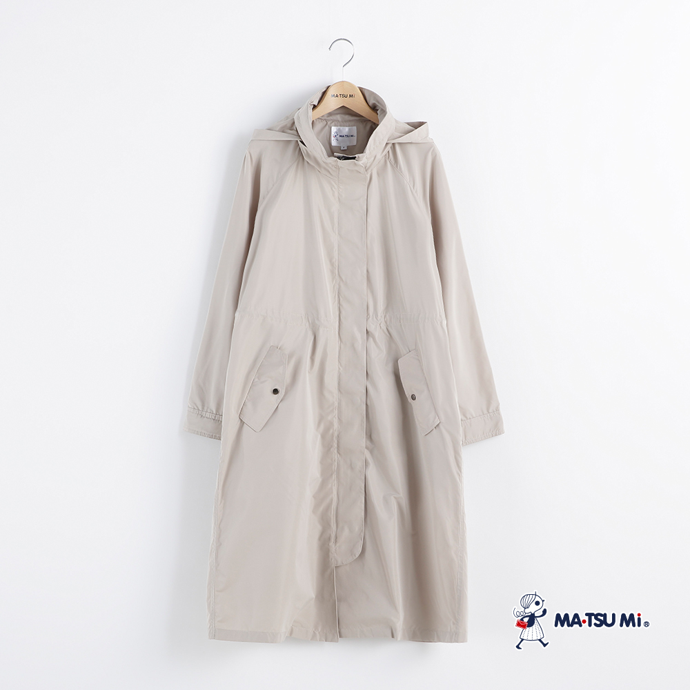 MA‧TSU Mi 素色落肩袖腰部抽繩長版風衣外套(米白.卡其)