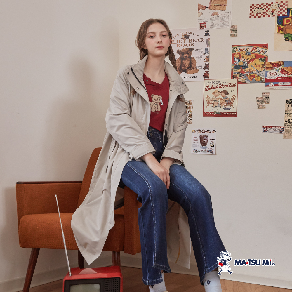 MA‧TSU Mi 素色落肩袖腰部抽繩長版風衣外套(米白.卡其)