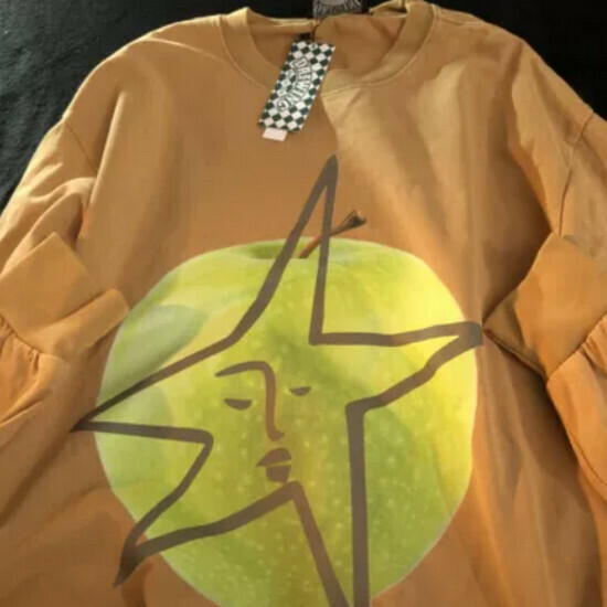 Hot selling cartoon washed and distressed long-sleeved T-shirt [khaki] [S-XL size] (please contact customer service to confirm the delivery size after placing the order)