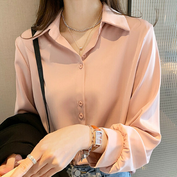 Early Spring Chiffon Shirt Women's Long Sleeve (Pink, [S_2XL size] (contact customer service to confirm the shipping size after placing an order)
