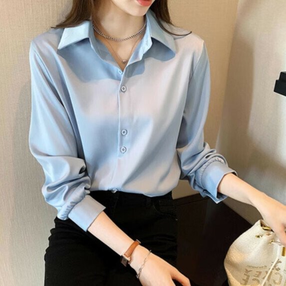 Early Spring Chiffon Shirt Women's Long Sleeve (Blue [S_2XL Size] (Contact customer service to confirm the shipping size after placing an order) 