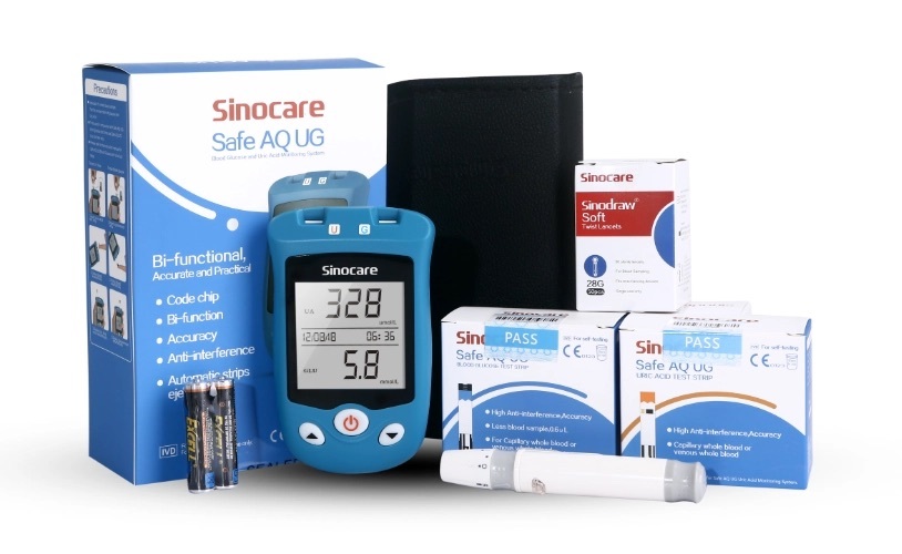 [現貨] Sinocare - AQ UC 血糖機尿酸機2合1測試儀 (國際版本) 主機套裝 (主機連50血糖試紙+25尿酸試紙+50針)