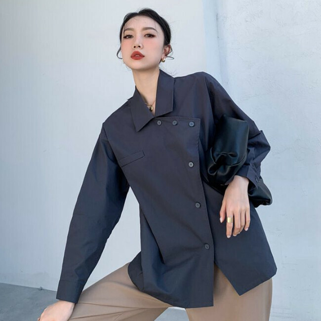 Hot selling mid-length long-sleeved shirt (dark gray)) (size S-L) (contact customer service after placing the order to confirm the delivery size)