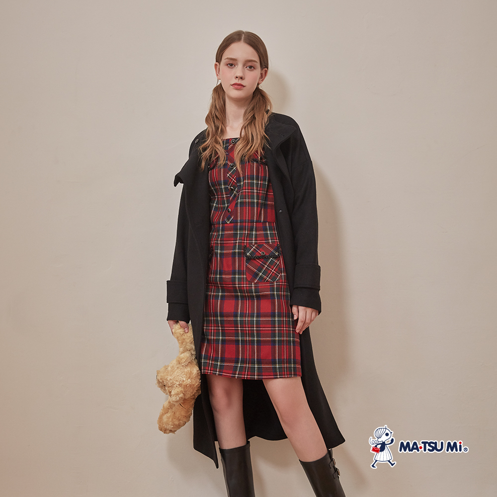 MA‧TSU Mi 設計感毛呢長版外套大衣(黑)