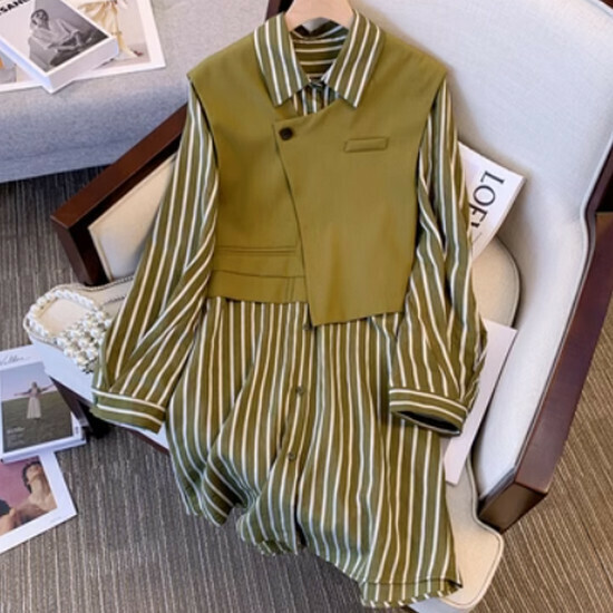 Hot Selling Vest + Shirt Skirt Set [Military Green] [L-4XL Size] (Please contact customer service to confirm the delivery size after placing the order)