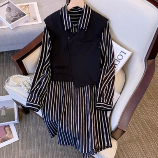 Hot selling vest + shirt skirt set [navy blue] [L-4XL size] (please contact customer service to confirm the delivery size after placing the order)