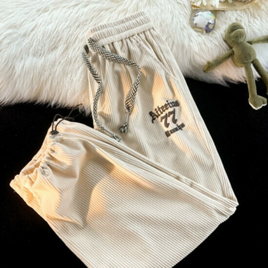 熱賣亞麻編織帶刺繡哈倫長褲【杏色】【S-XL碼】(下單後請聯絡客服確認發貨尺碼)
