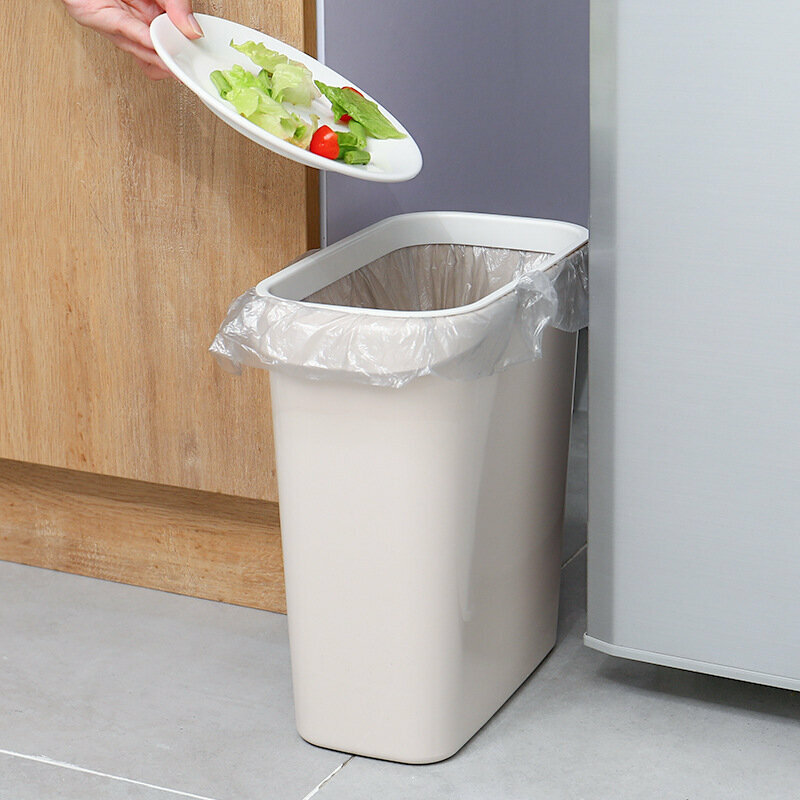 【With pressure ring】Narrow trash can, toilet trash can, kitchen trash can, trash can without lid gap, rectangular slit trash can, waste paper tube (apricot) 