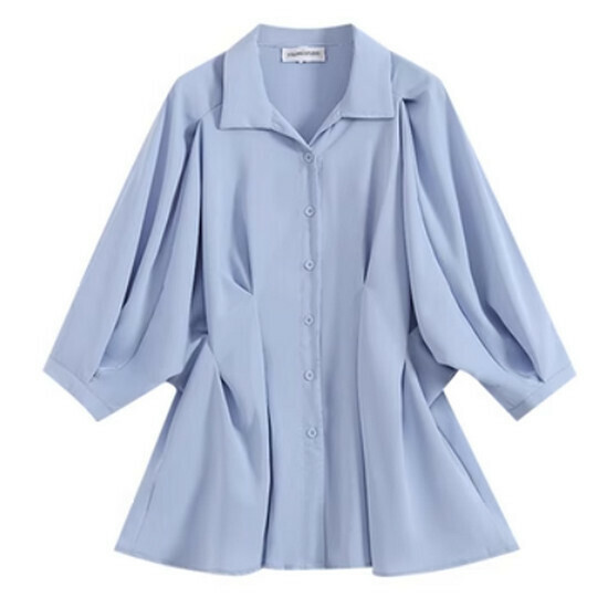Hot selling three-quarter sleeve shirt [blue] [L-4XL size] (please contact customer service to confirm the delivery size after placing the order)
