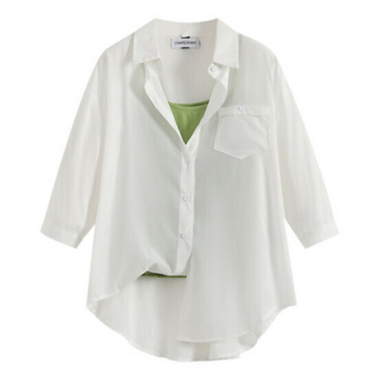 Hot selling fake two-piece shirt top [white] [L-4XL size] (please contact customer service to confirm the delivery size after placing the order)