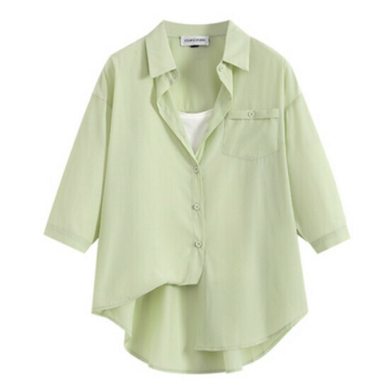 Hot selling fake two-piece shirt top [green] [size L-4XL] (please contact customer service to confirm the delivery size after placing the order)