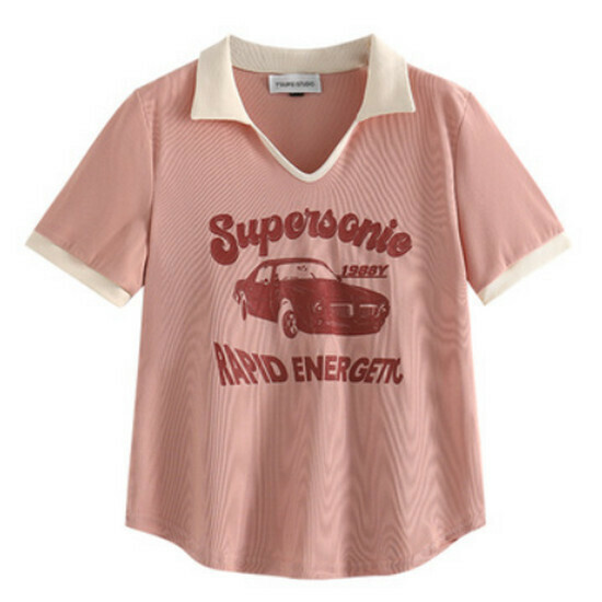 Hot selling Polo collar short-sleeved right shoulder T-shirt [pink] [M-4XL size] (please contact customer service to confirm the delivery size after placing the order)