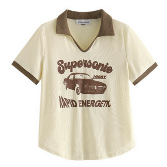 Hot selling Polo collar short-sleeved right shoulder T-shirt [Apricot] [M-4XL size] (please contact customer service to confirm the delivery size after placing the order)