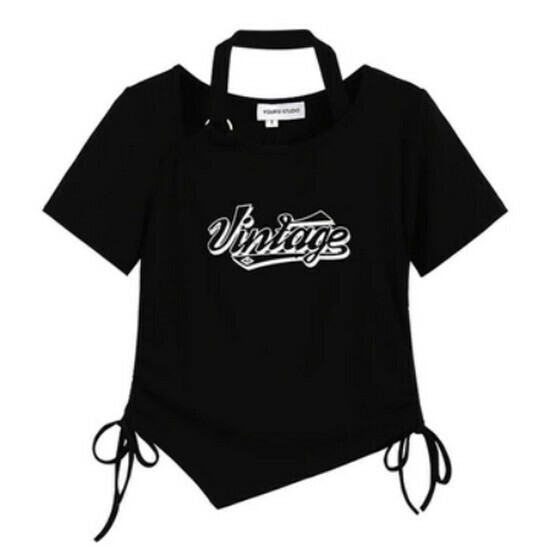 Hot selling halterneck short-sleeved T-shirt [Black] [M-4XL size] (please contact customer service to confirm the delivery size after placing the order)