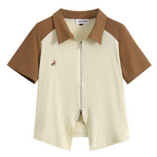Hot selling Polo collar contrasting color short-sleeved T-shirt [Apricot] [L-4XL size] (please contact customer service to confirm the delivery size after placing the order)