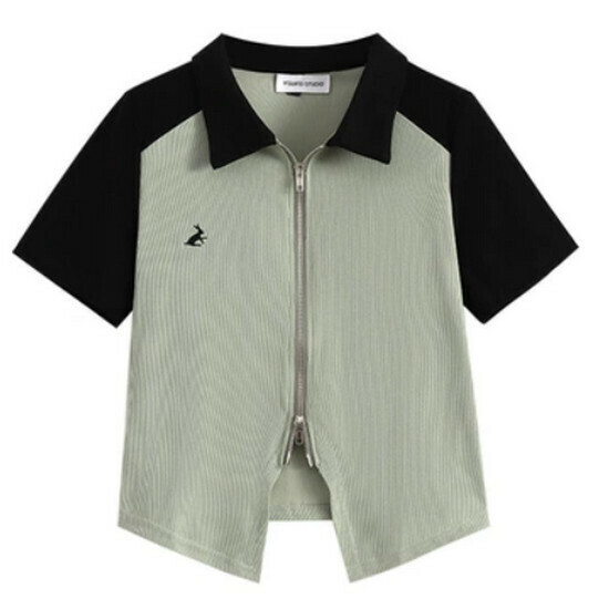 Hot selling Polo collar contrasting color short-sleeved T-shirt [bean green] [L-4XL size] (please contact customer service to confirm the delivery size after placing the order)