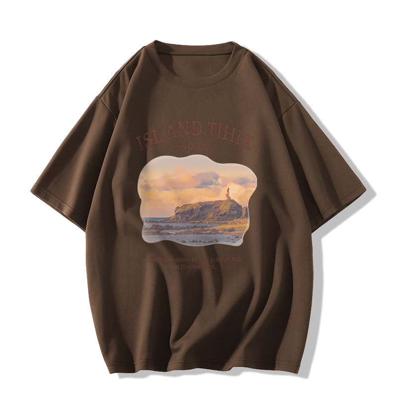 Casual short-sleeved T-shirt (XS-2XL American brown [260g cotton high-quality version]) [Please contact customer service to confirm the shipping size after placing an order]