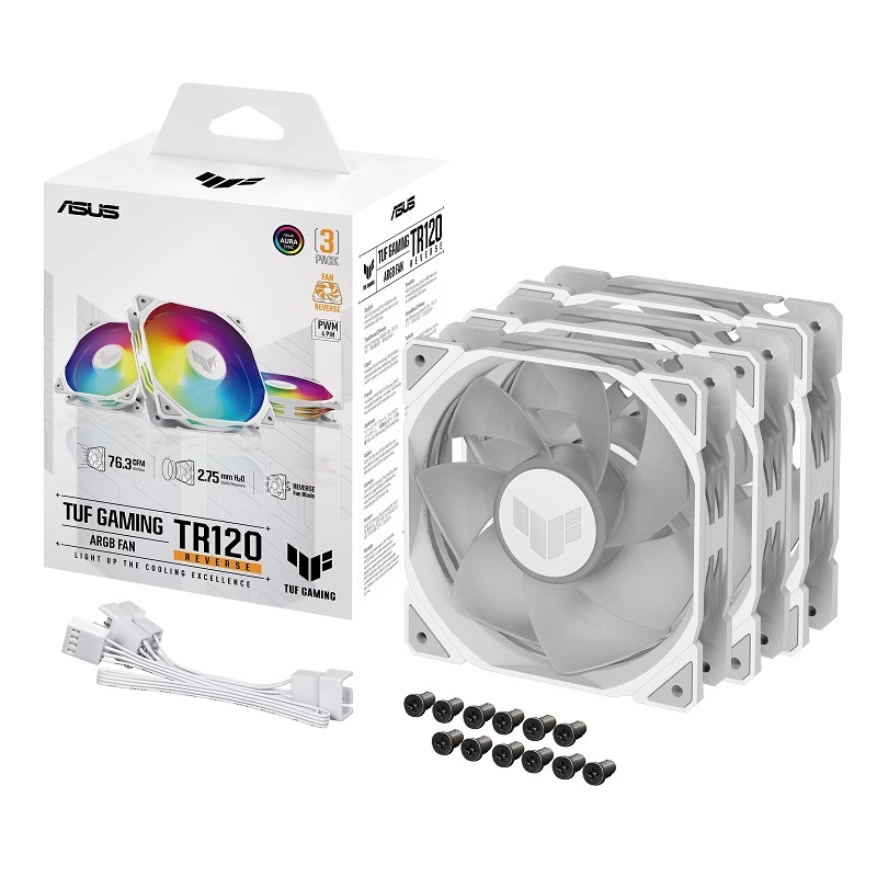 米特3C數位–ASUS 華碩 TUF GAMING TR120 FAN ARGB REVERSE WHITE 反向風扇軍戎白 單入組/3入組